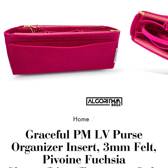 Graceful PM LV Purse Organizer Insert, 3mm Felt, Pivoine Fuchsia - Picture 4 of 8